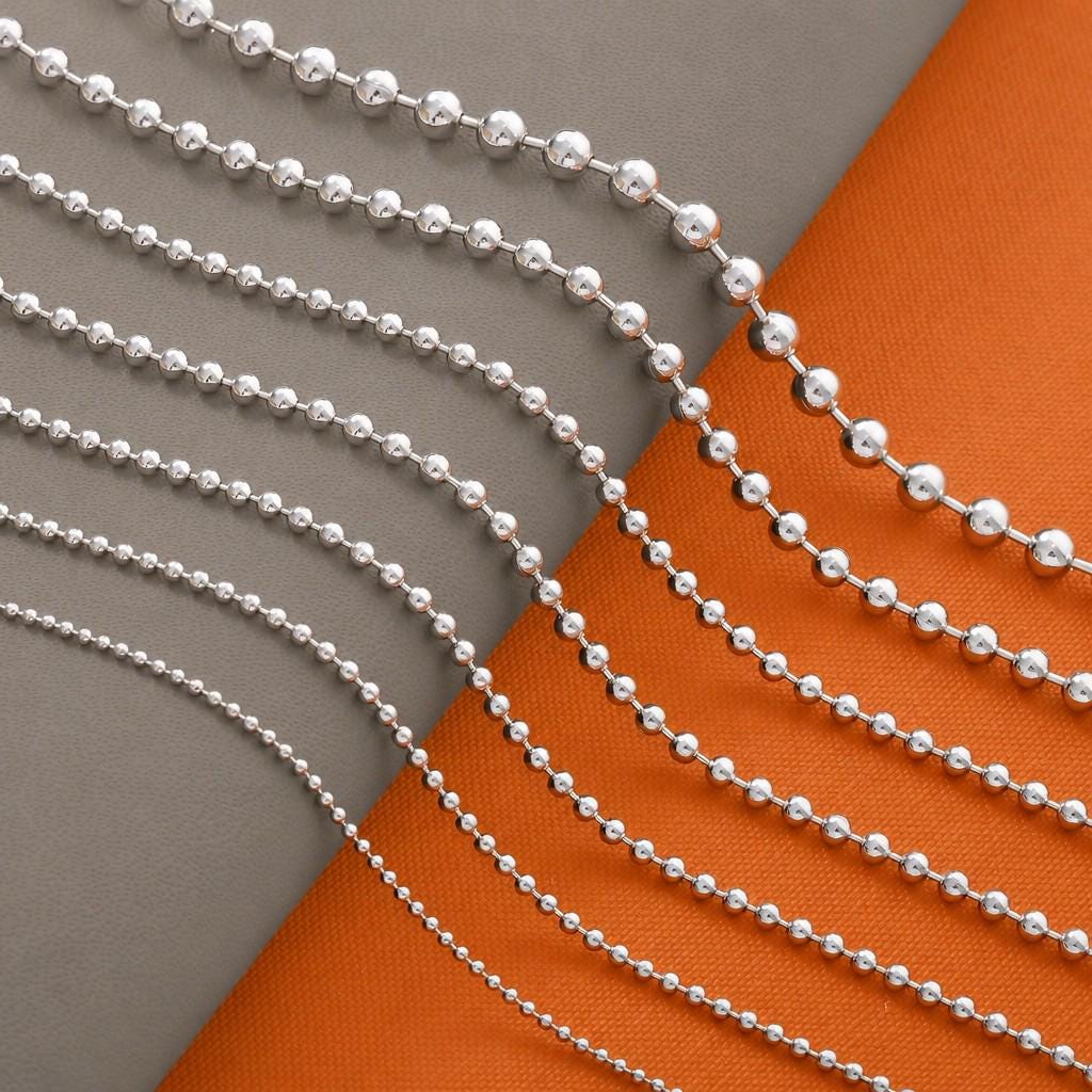 925 Sterling Silver Ball Chain Necklace Women, Bead Pendant Long