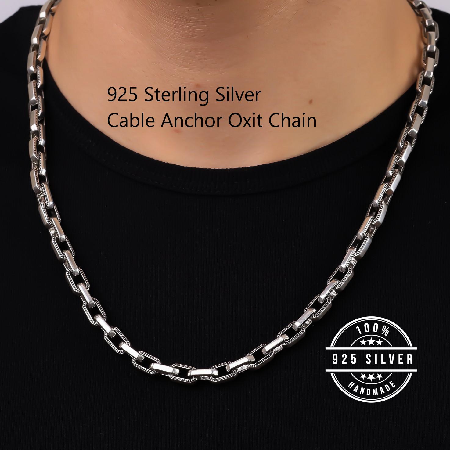 925 Sterling Silver Anchor Chain Necklace Men, Italian Cable