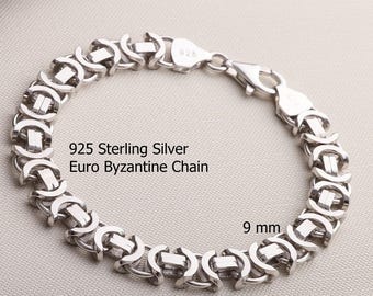 925 Sterling Silver Chain Bracelet Women Men, Euro Byzantine
