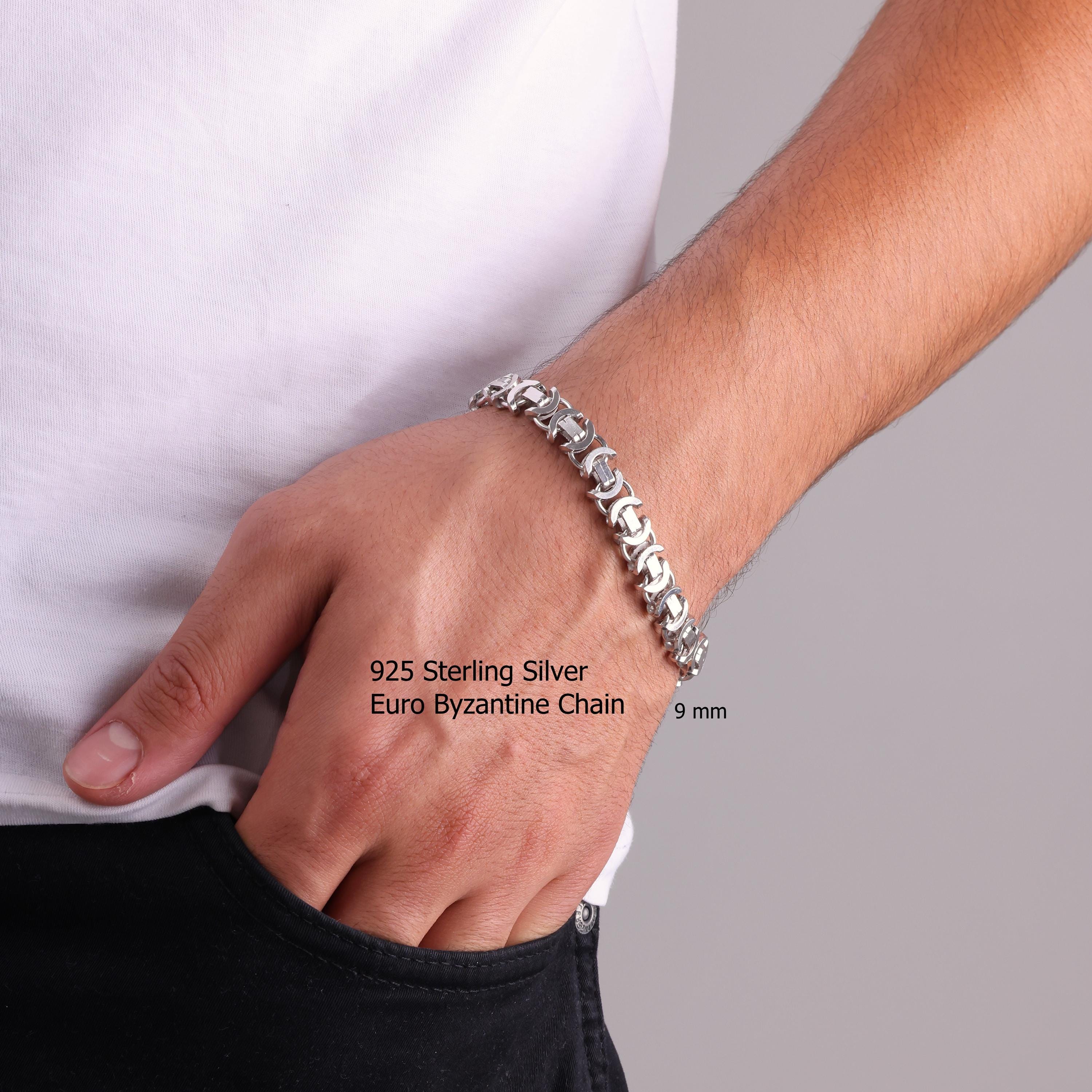 925 Sterling Silver Euro Byzantine Chain Bracelet Women, Viking