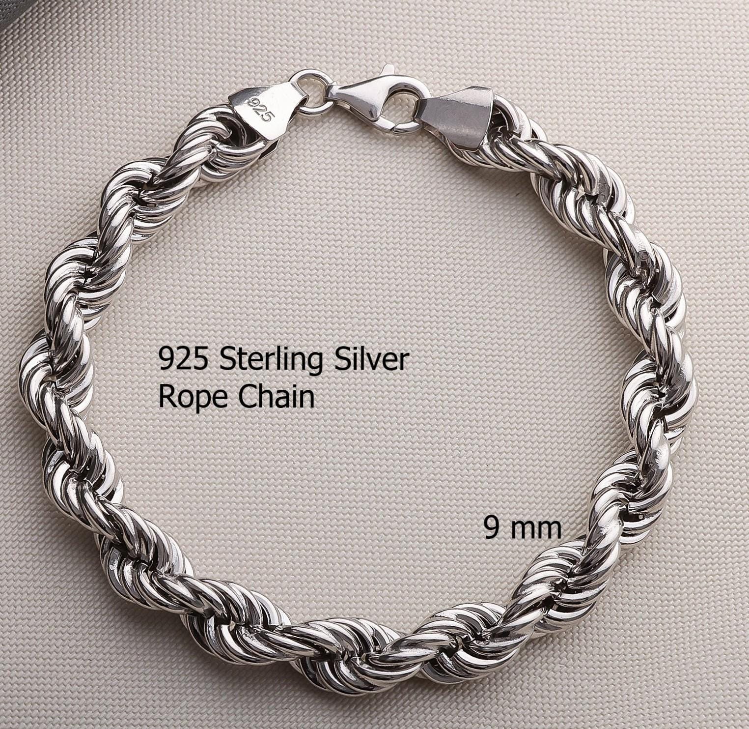 925 Sterling Silver Rope Chain Bracelet Men, Twist Diamond Cut