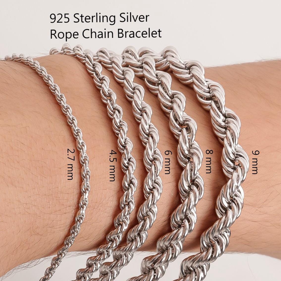 925スターリングシルバーロープチェーンブレスレット メンズ、ツイスト