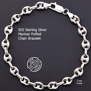 Sterling Silver mariner puffed Bracelet, 925 Silver mariner anchor Chain Jewelry, mariner Link Chain Bracelet, Silver mariner puffed Chain Accessory, Fine Silver Bracelet, Classic anchor Jewelry, Minimalist Silver Bracelet gift for men women her him