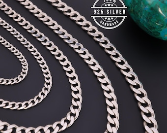 925 Sterling Silver Cuban Chain Necklace Men, Curb Solid Thick Heavy Long Choker Charm Chain Women, Birthday Gift Jewelry Her Him Wife Dad