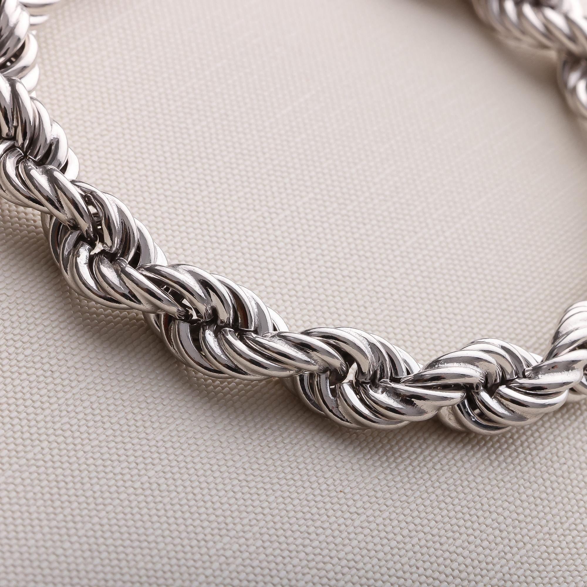 925 Sterling Silver Rope Chain Bracelet Men, Twist Diamond Cut