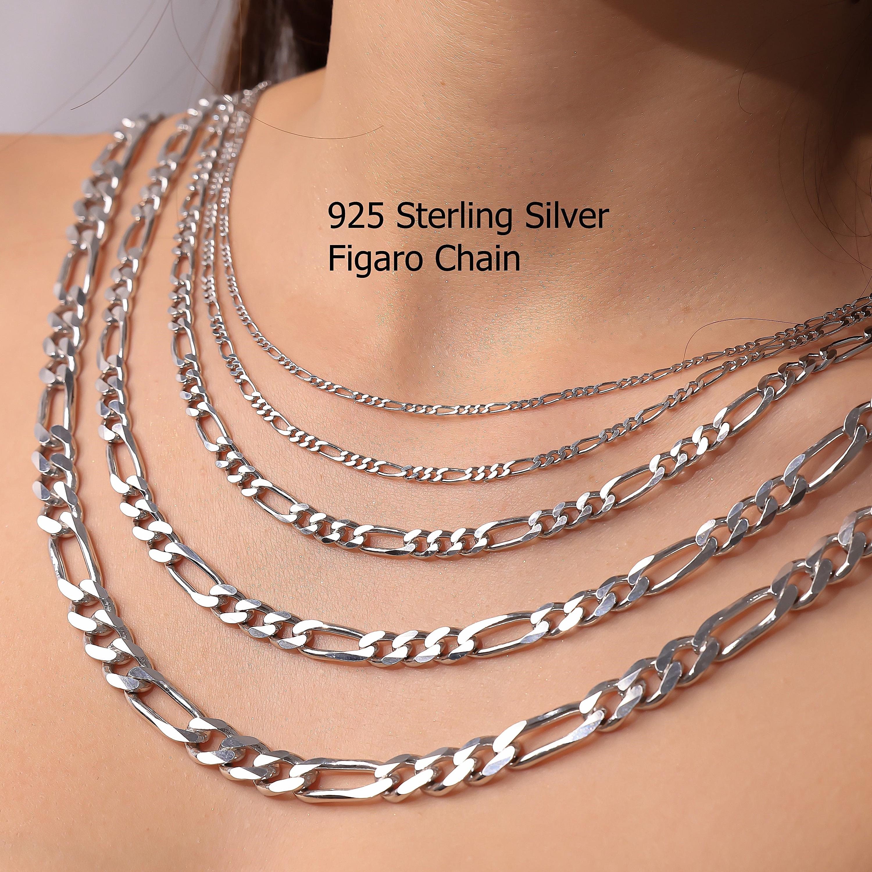 925スターリングシルバーフィガロチェーンネックレスメンズ、フィガロ