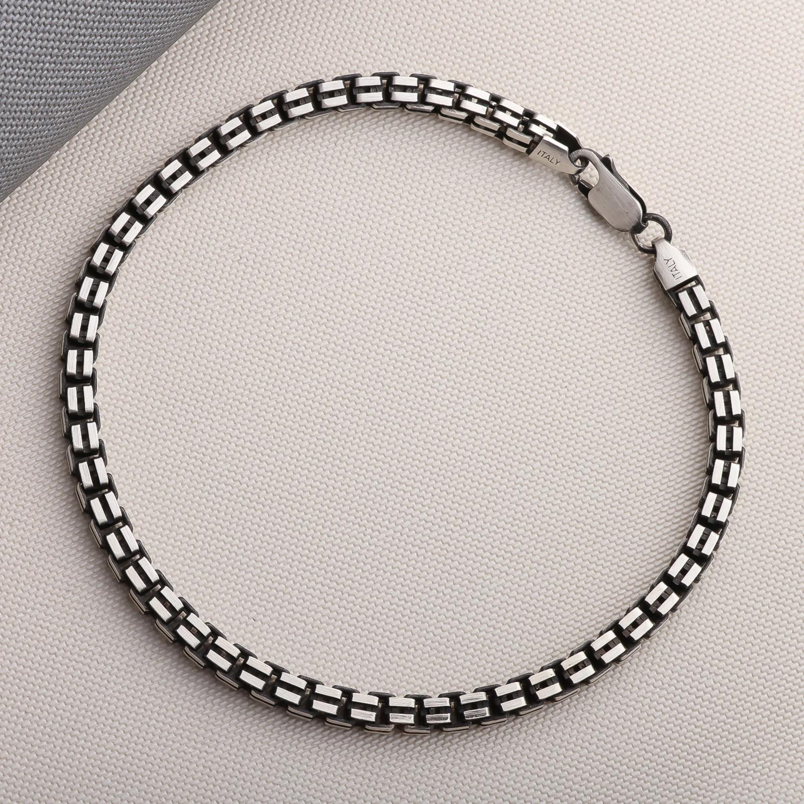 925 Sterling Silver Chain Bracelet Men, Cable Anchor, Cuban