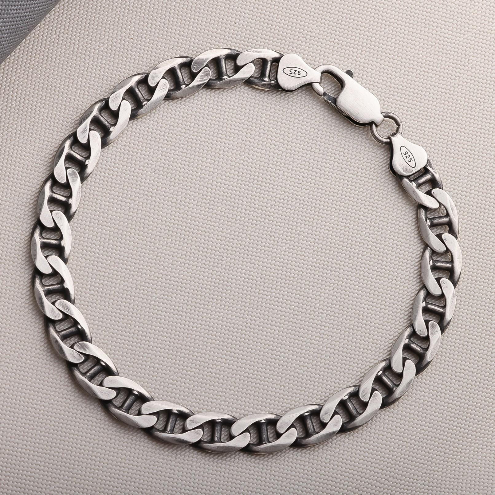 925 Sterling Silver Chain Bracelet Men, Cable Anchor, Cuban