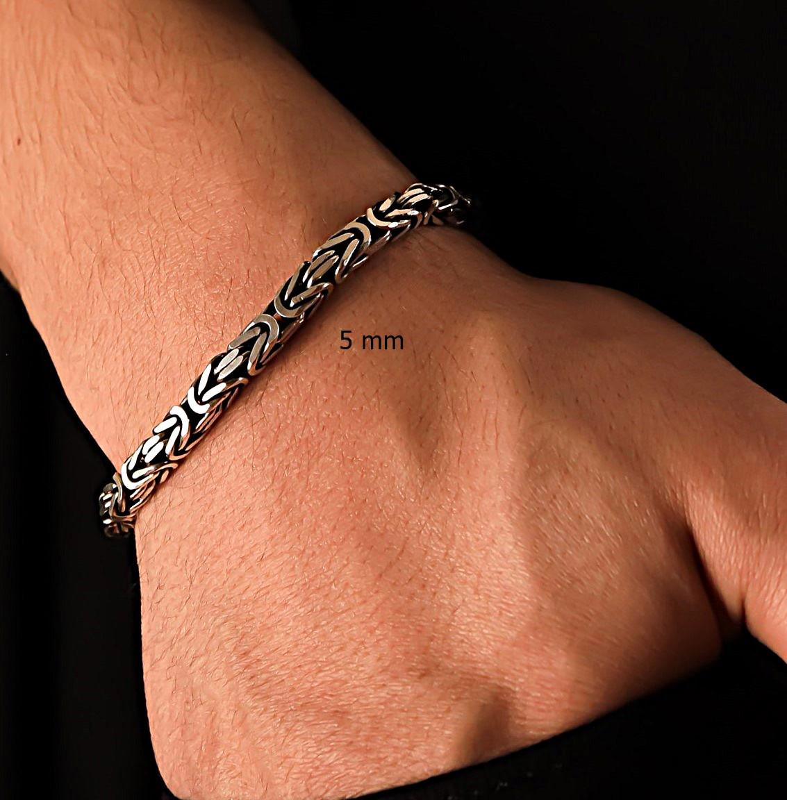 925 Sterling Silver Byzantine Oxidized Chain Bracelet Men, Viking