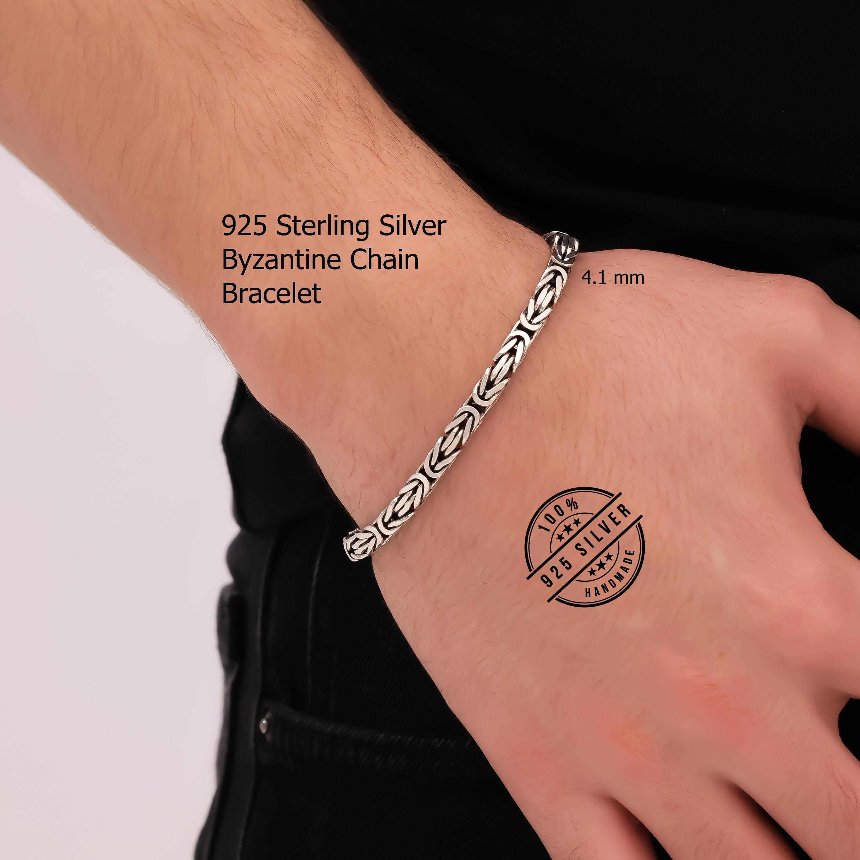 925 Sterling Silver Byzantine Oxidized Chain Bracelet Men, Viking