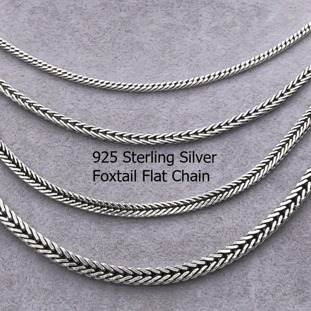 925 Sterling Silver Foxtail Oxidized Flat Chain Necklace Men