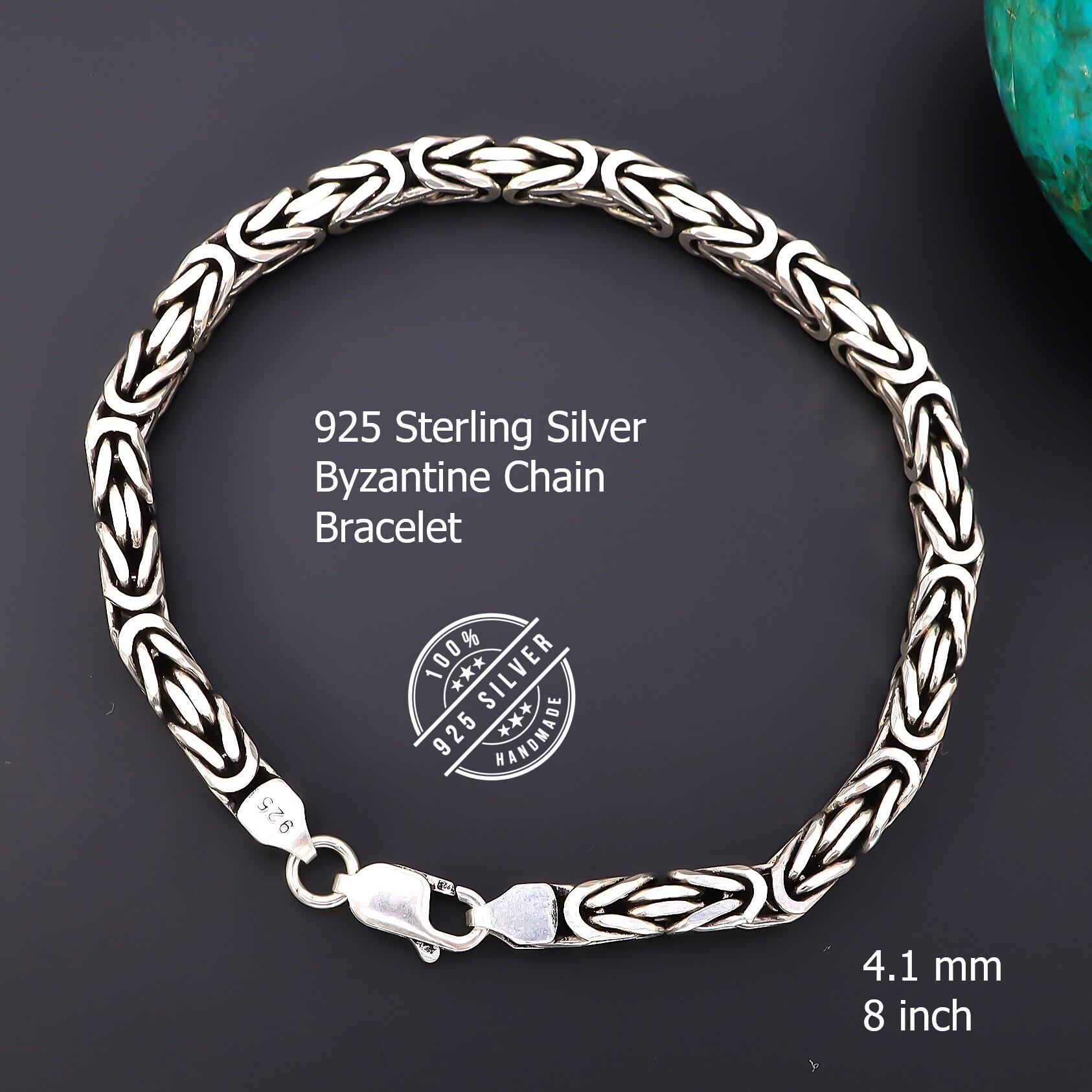 925 Sterling Silver Byzantine Oxidized Chain Bracelet Men, Viking