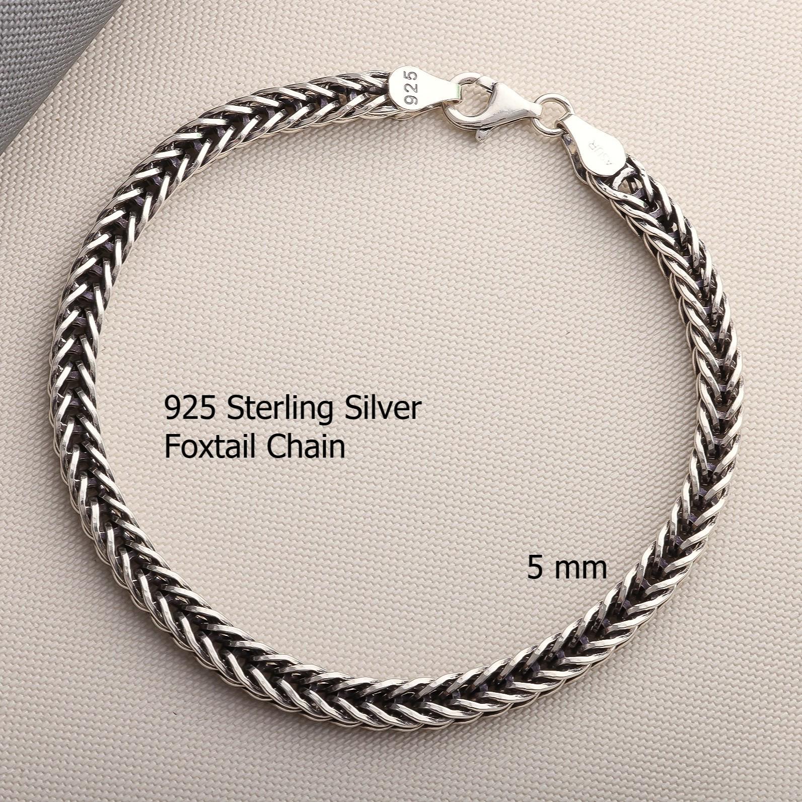 925 Sterling Silver Foxtail Chain Bracelet Men, Wheat Bali