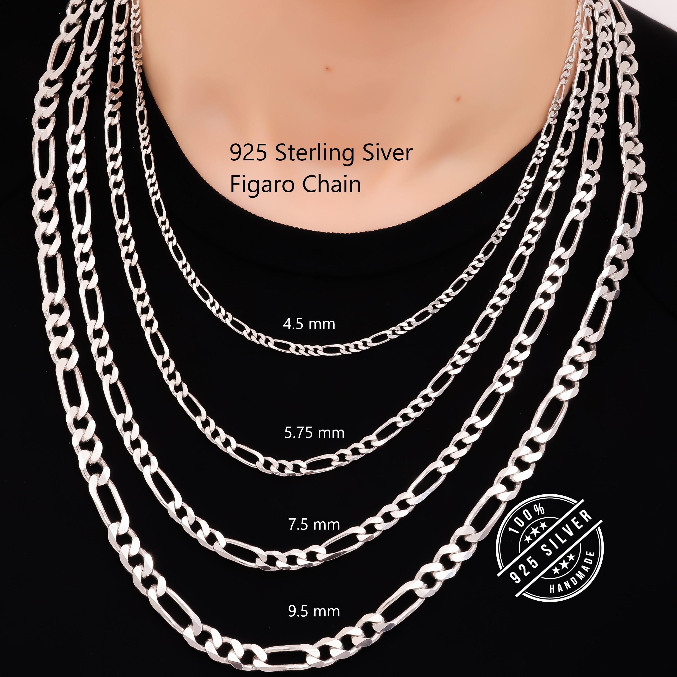 925スターリングシルバーフィガロチェーンネックレスメンズ、フィガロ