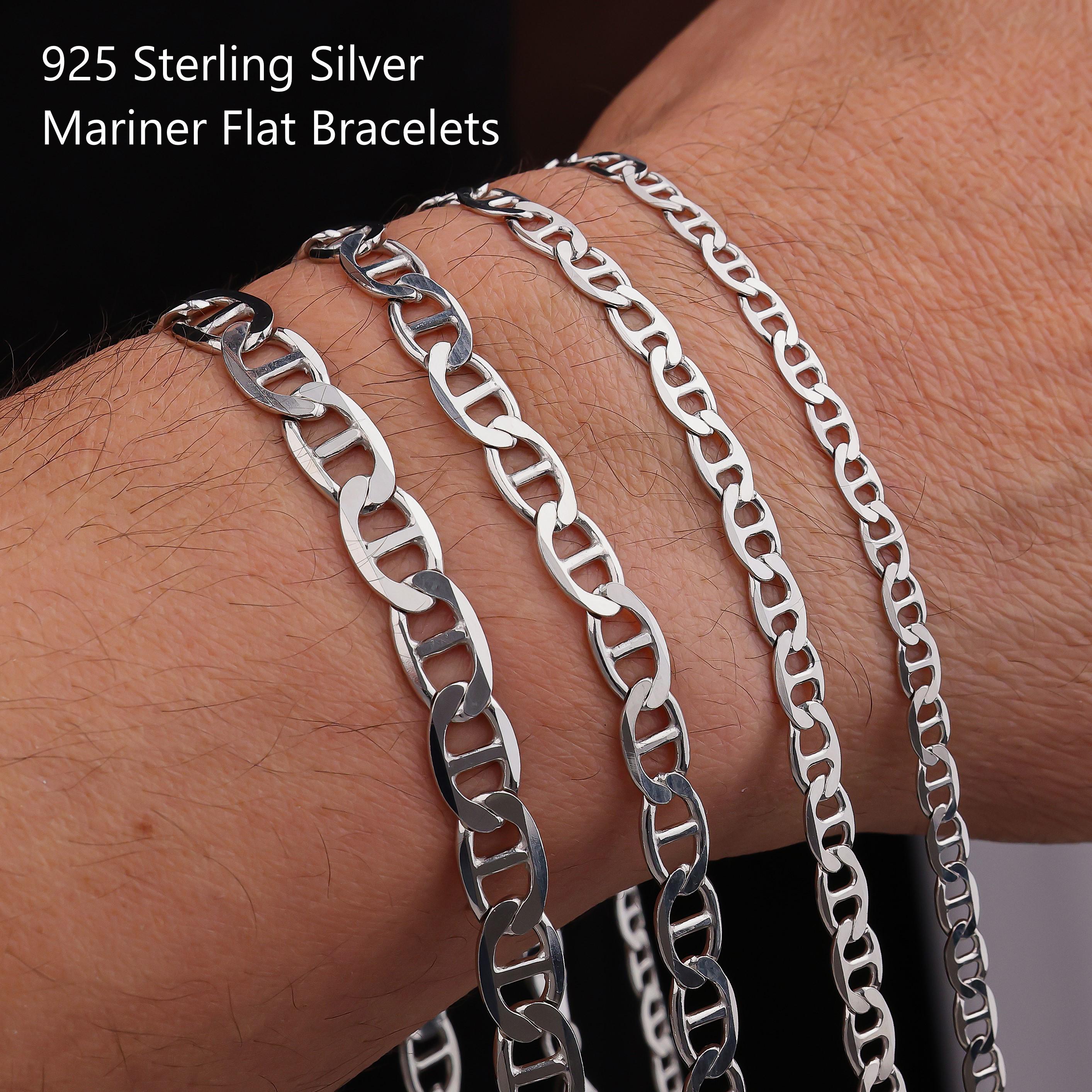 925 Sterling Silver Mariner Flat Chain Bracelet Women, Anchor