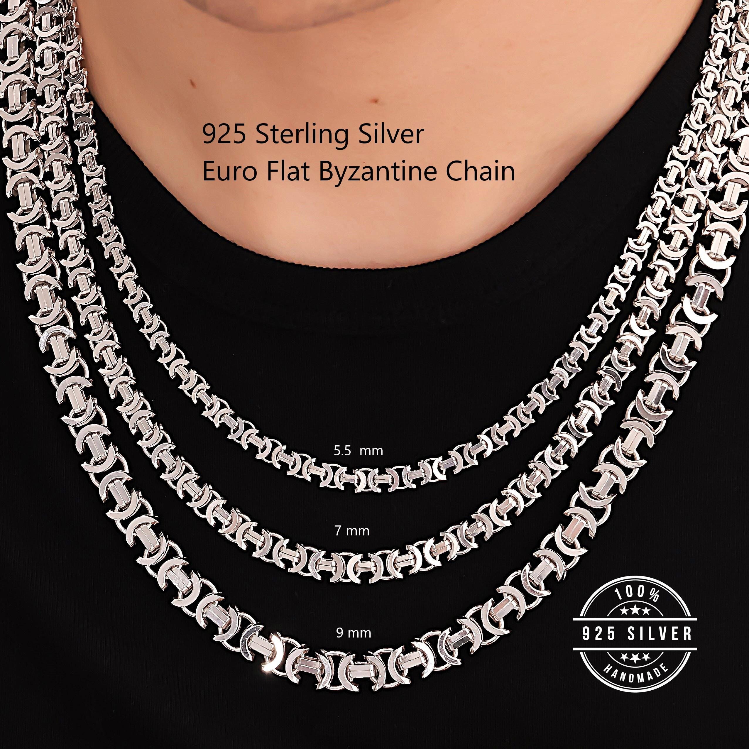 925 Sterling Silver Euro Byzantine Chain Necklace Women