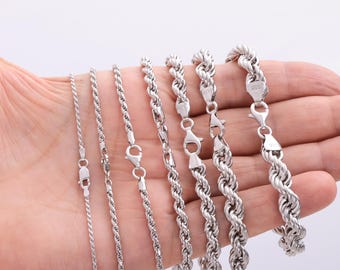 925 Sterling Silver Rope Chain Bracelet Men, Twist Diamond Cut