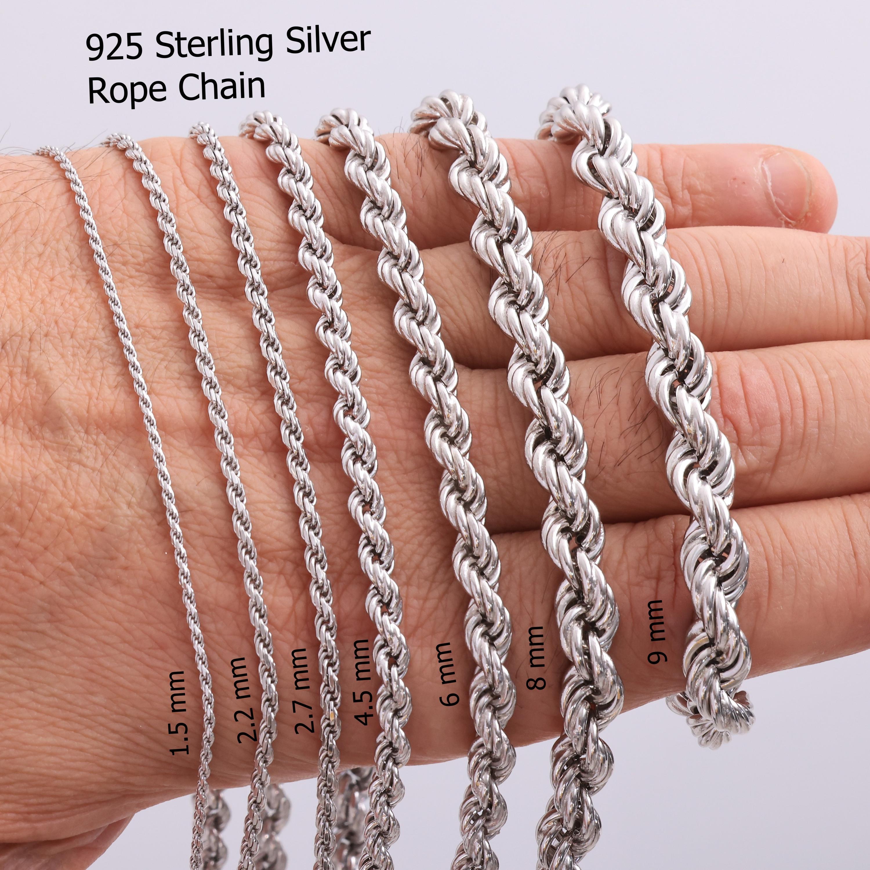 925 Sterling Silver Rope Chain Bracelet Men, Twist Diamond Cut