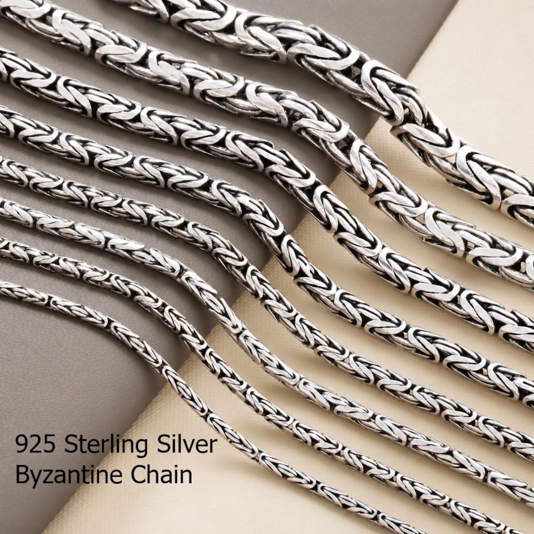 925 Sterling Silver Byzantine Oxidized Chain Necklace Men, Viking