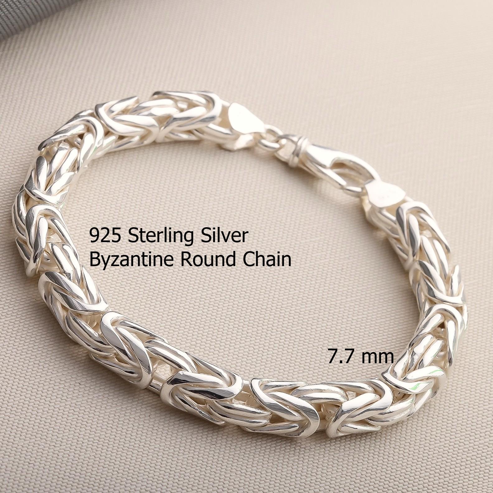 925 Sterling Silver Byzantine Chain Bracelet Women, Viking Round