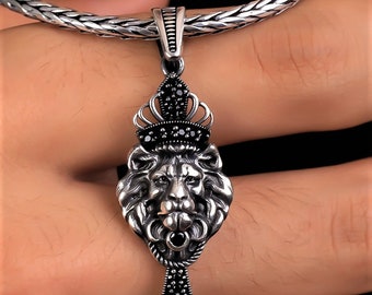 925 Sterling Silver Lion King Pendant Men, Wild Animal Head Oxidized Charm Necklace Women, Birthday Anniversary Gift Jewelry Him Dad Son
