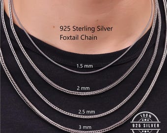 925 Sterling Silver Foxtail Chain Necklace Men, Wheat Oxidized Long Pendant Charm Chain Women, Birthday Anniversary Gift Jewelry Her Him Dad