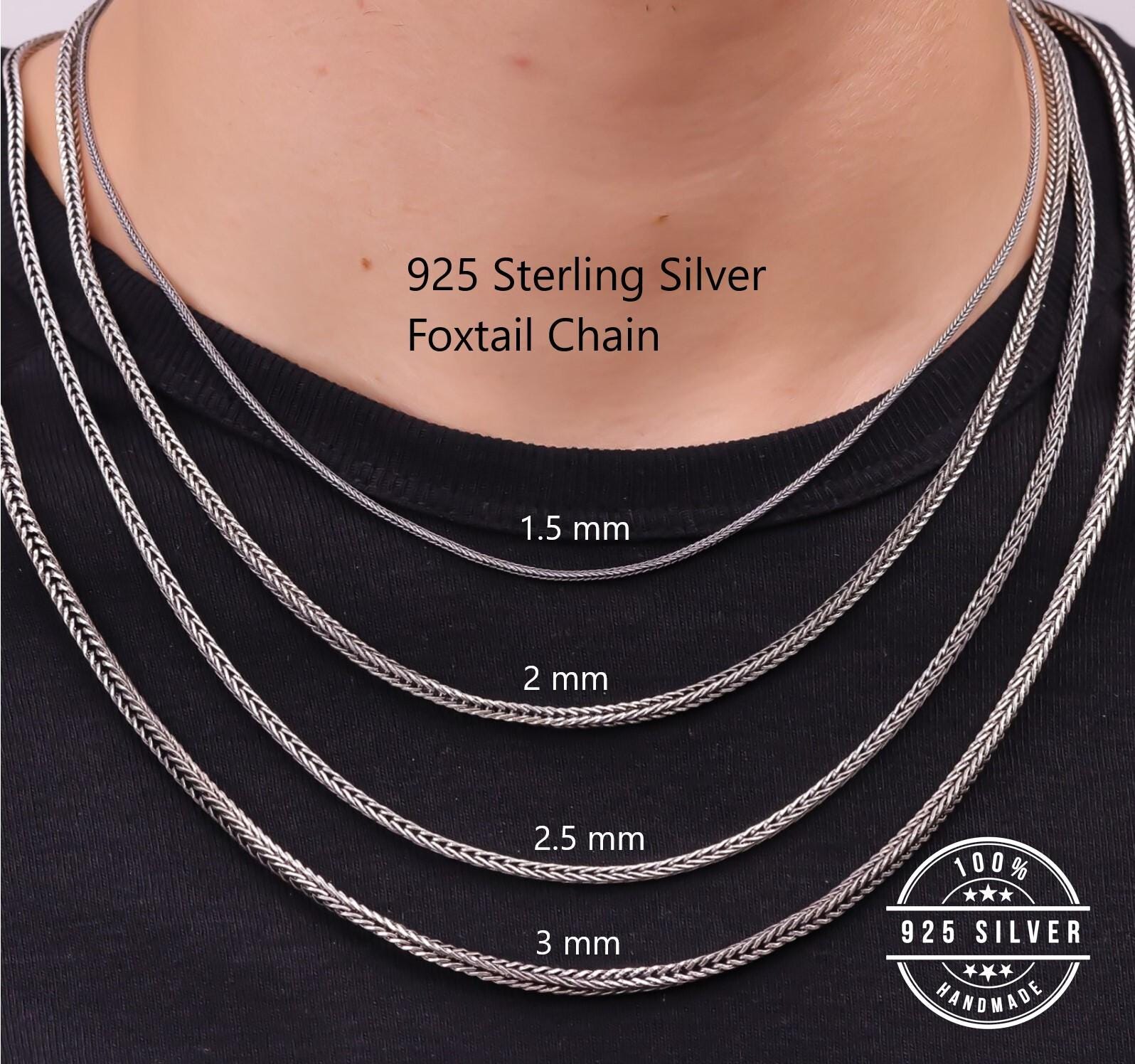 55㎝幅2.5㎜【バリ・フォックステイル】 シルバー925 ネックレス 925 Sterling Silver Foxtail Chain Necklace Men, Wheat Oxidized