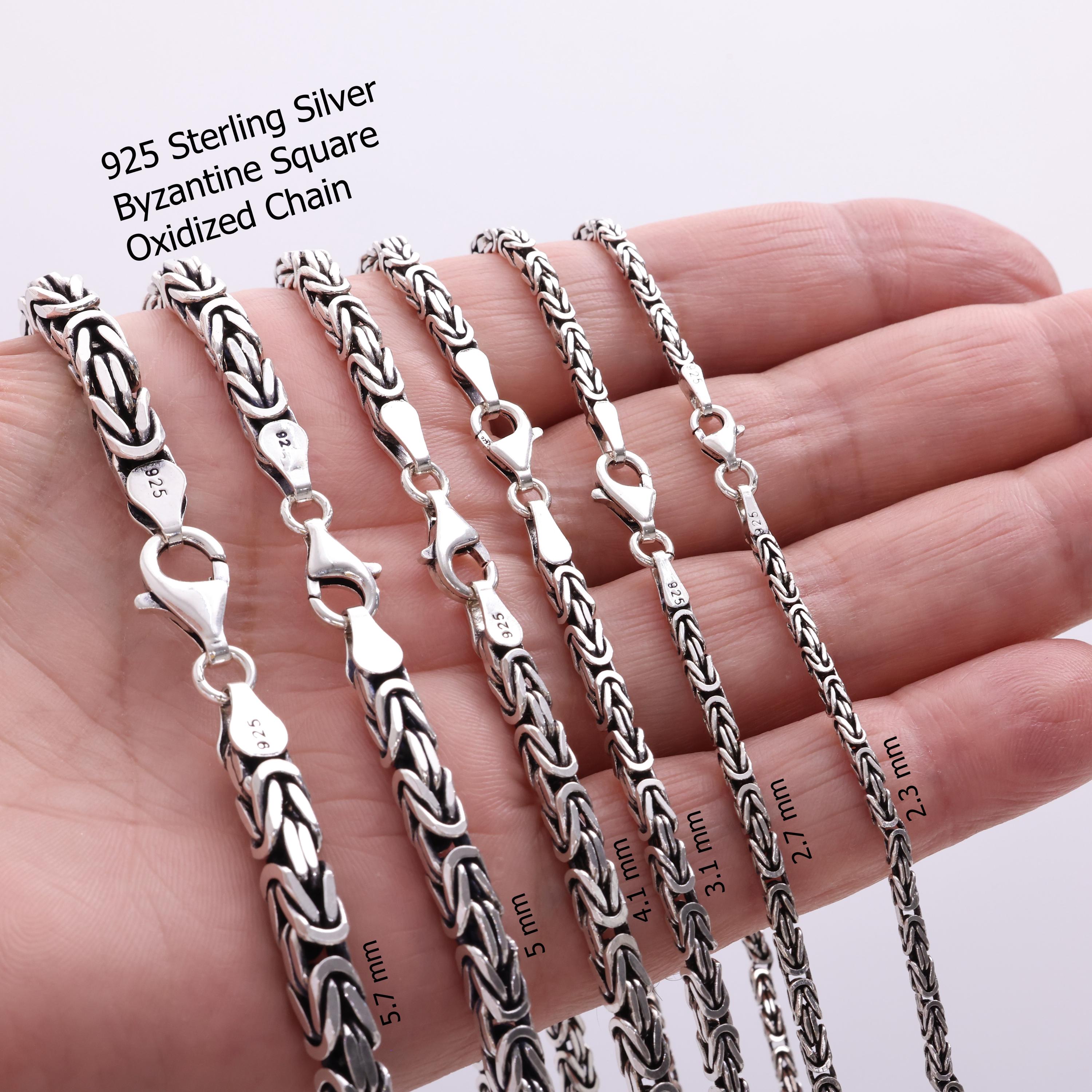 925 Sterling Silver Byzantine Oxidized Chain Bracelet Men, Viking
