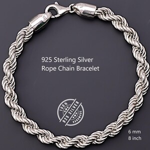 925 Sterling Silver Bracelet, Italian Rope Twist Chain  Bracelet, 925 Silver Jewelry, Silver Rope Chain  Bracelet, Italian Silver Jewelry, Classic Silver  Bracelet, Womens and Men Silver  Bracelet, Silver Jewelry for Her and Him, Fine Silver Chain