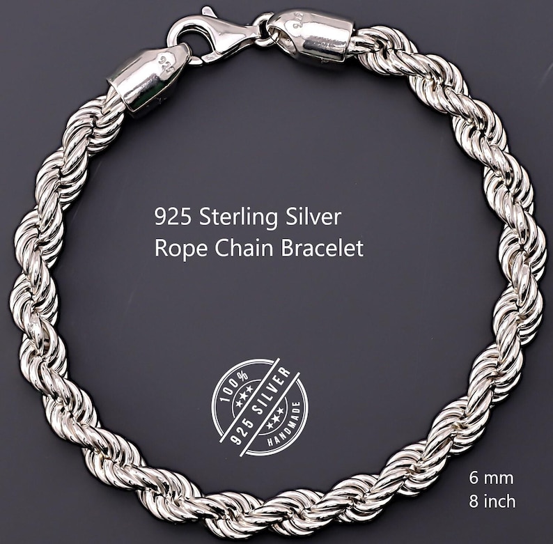 925 Sterling Silver Bracelet, Italian Rope Twist Chain  Bracelet, 925 Silver Jewelry, Silver Rope Chain  Bracelet, Italian Silver Jewelry, Classic Silver  Bracelet, Womens and Men Silver  Bracelet, Silver Jewelry for Her and Him, Fine Silver Chain