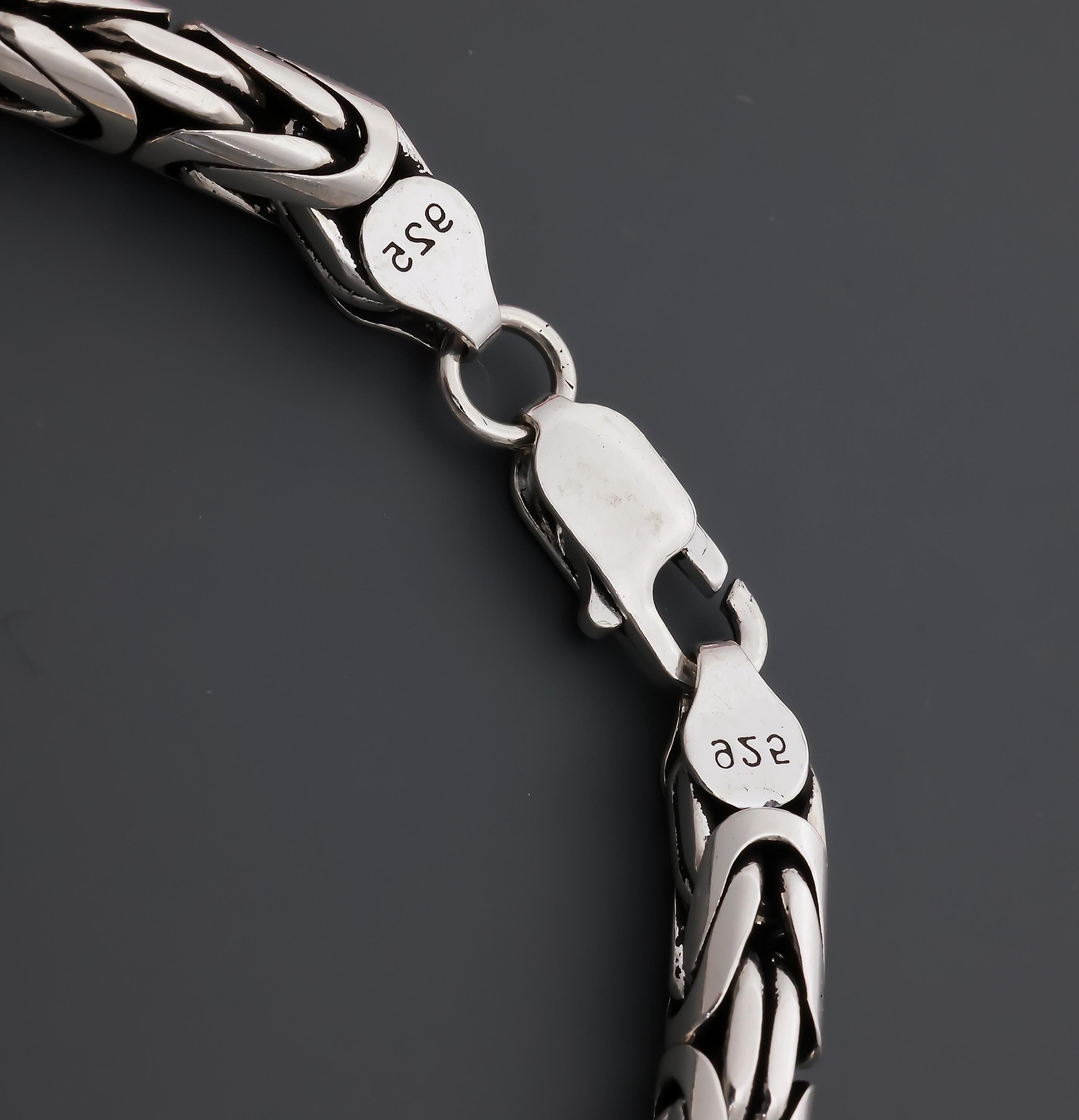 925 Sterling Silver Byzantine Chain Bracelet Men, Viking