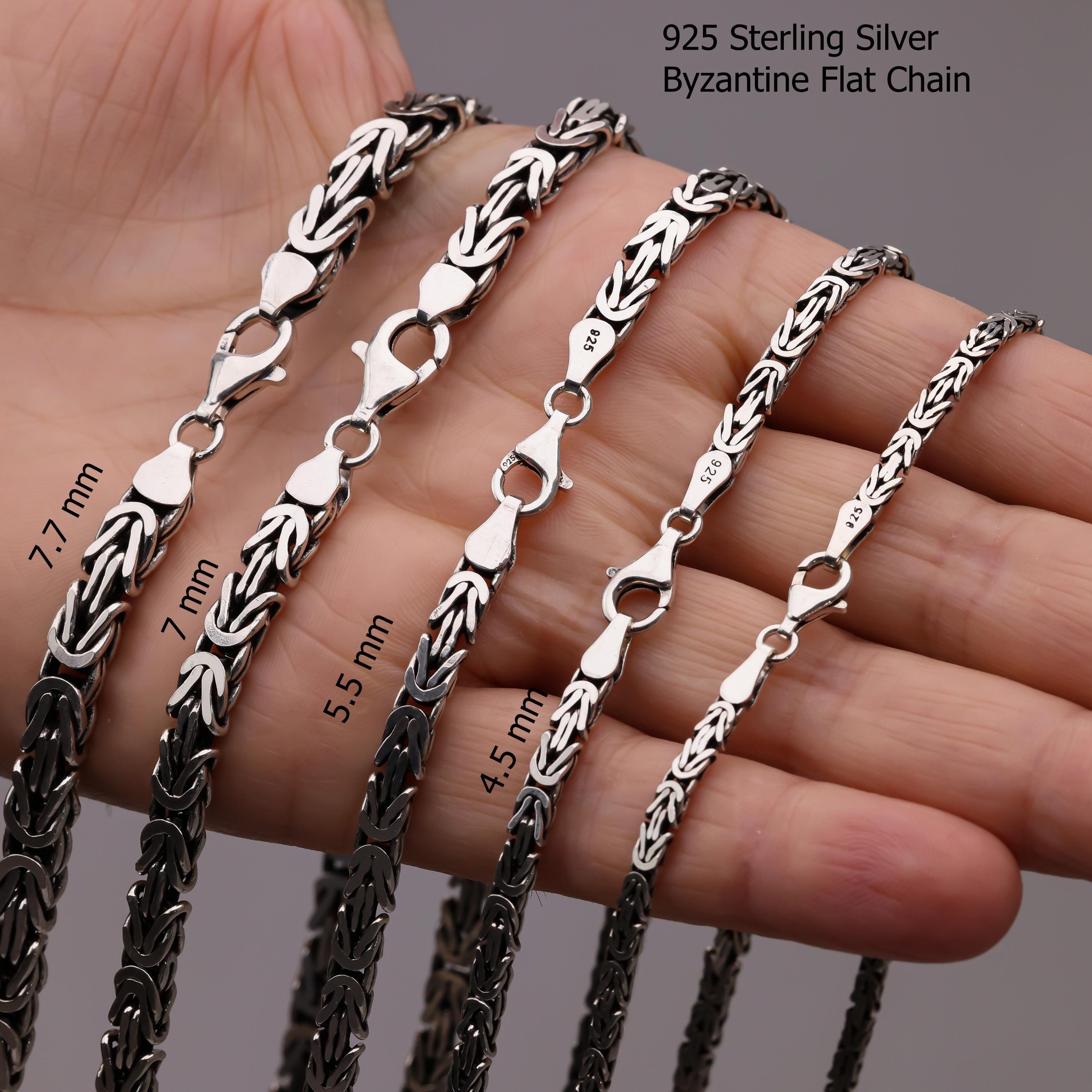 925 Sterling Silver Byzantine Flat Oxidized Chain Bracelet Men