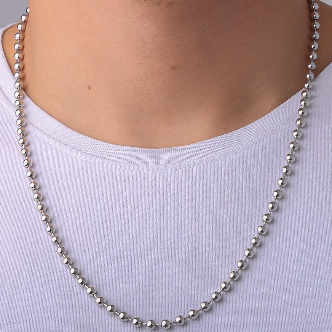 925 Sterling Silver Ball Chain Necklace Women, Bead Pendant Long