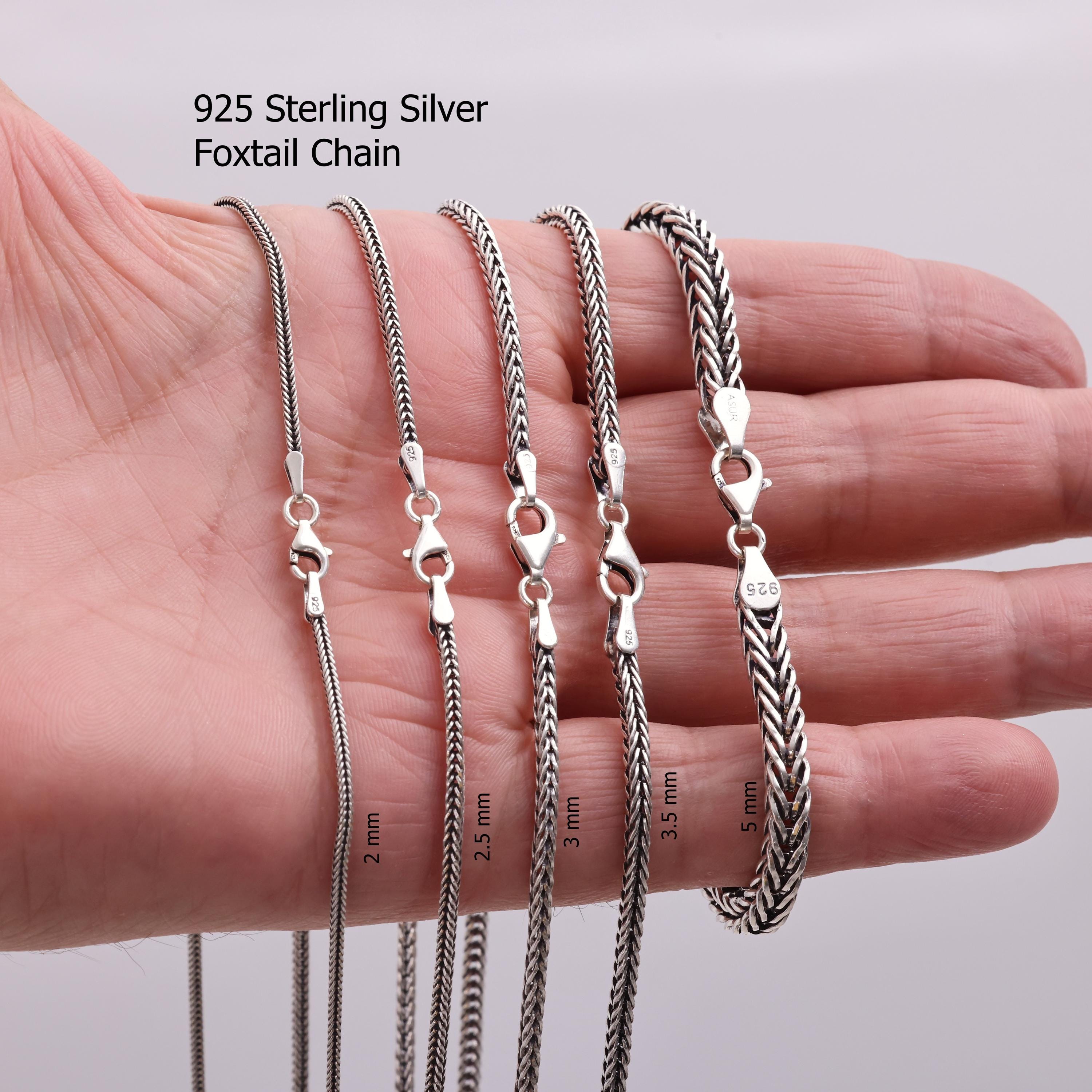 925 Sterling Silver Foxtail Chain Necklace Men, Wheat Oxidized