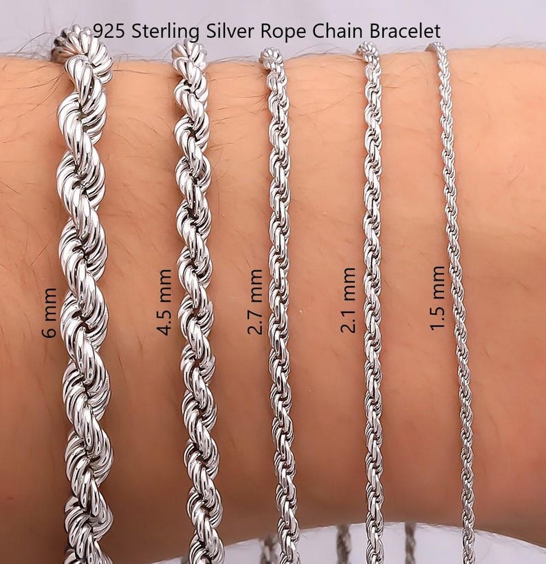 925 Sterling Silver Bracelet, Italian Rope Twist Chain  Bracelet, 925 Silver Jewelry, Silver Rope Chain  Bracelet, Italian Silver Jewelry, Classic Silver  Bracelet, Womens and Men Silver  Bracelet, Silver Jewelry for Her and Him, Fine Silver Chain