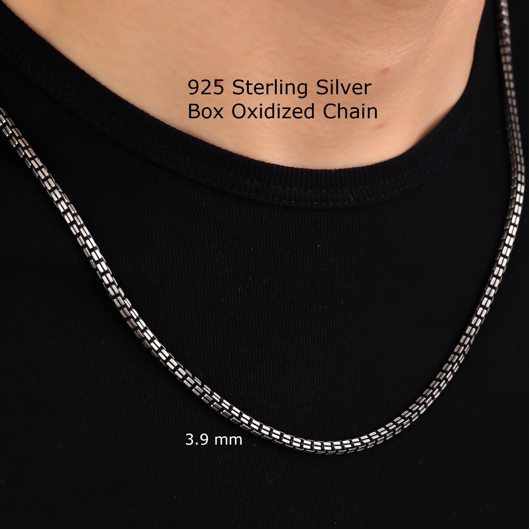 925 Sterling Silver Box Chain Necklace Men, Italian Square Box 