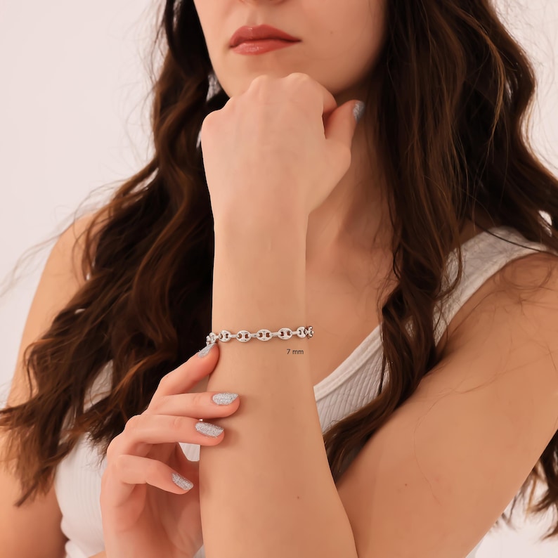 Sterling Silver mariner puffed Bracelet, 925 Silver mariner anchor Chain Jewelry, mariner Link Chain Bracelet, Silver mariner puffed Chain Accessory, Fine Silver Bracelet, Classic anchor Jewelry, Minimalist Silver Bracelet gift for men women her him