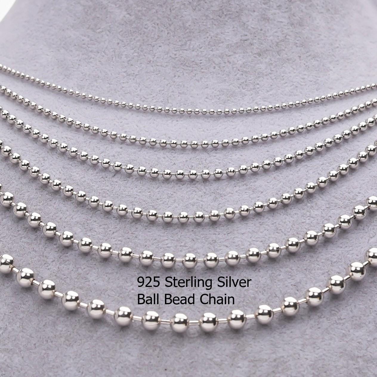 925 Sterling Silver Ball Chain Necklace Women, Bead Pendant Long