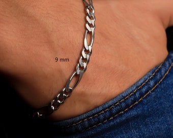 925 Sterling Silver Figaro Chain Bracelet Men, Figaro Link Solid Chain Women, Birthday Anniversary Gifts Jewelry Her Him Dad Mum Boyfriend