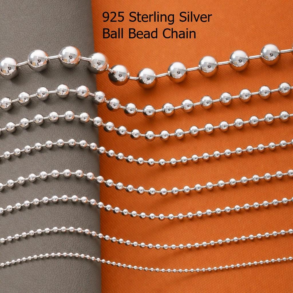 925 Sterling Silver Ball Chain Necklace Women, Bead Pendant Long