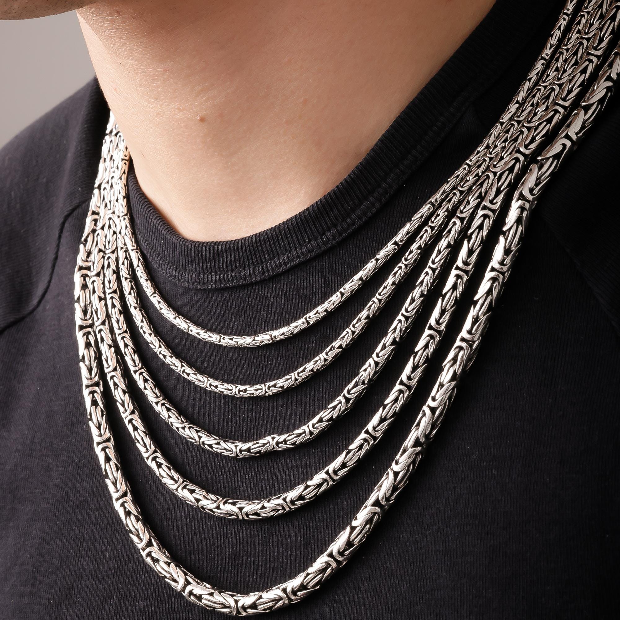 925 Sterling Silver Byzantine Oxidized Chain Necklace Men, Viking