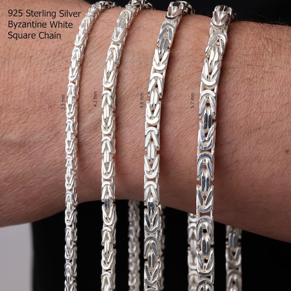 925 Sterling Silver Byzantine Oxidized Chain Bracelet Men, Viking