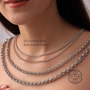 925 Sterling Silver Belcher Chain Necklace Women, Rolo Hollow Long Thick Pendant Choker Charm Chain Men, Birthday Gifts Jewelry Her Him Wife