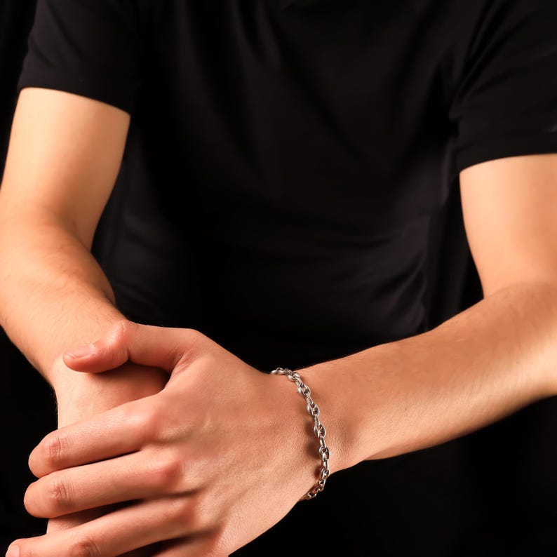 Sterling Silver mariner puffed Bracelet, 925 Silver mariner anchor Chain Jewelry, mariner Link Chain Bracelet, Silver mariner puffed Chain Accessory, Fine Silver Bracelet, Classic anchor Jewelry, Minimalist Silver Bracelet gift for men women her him