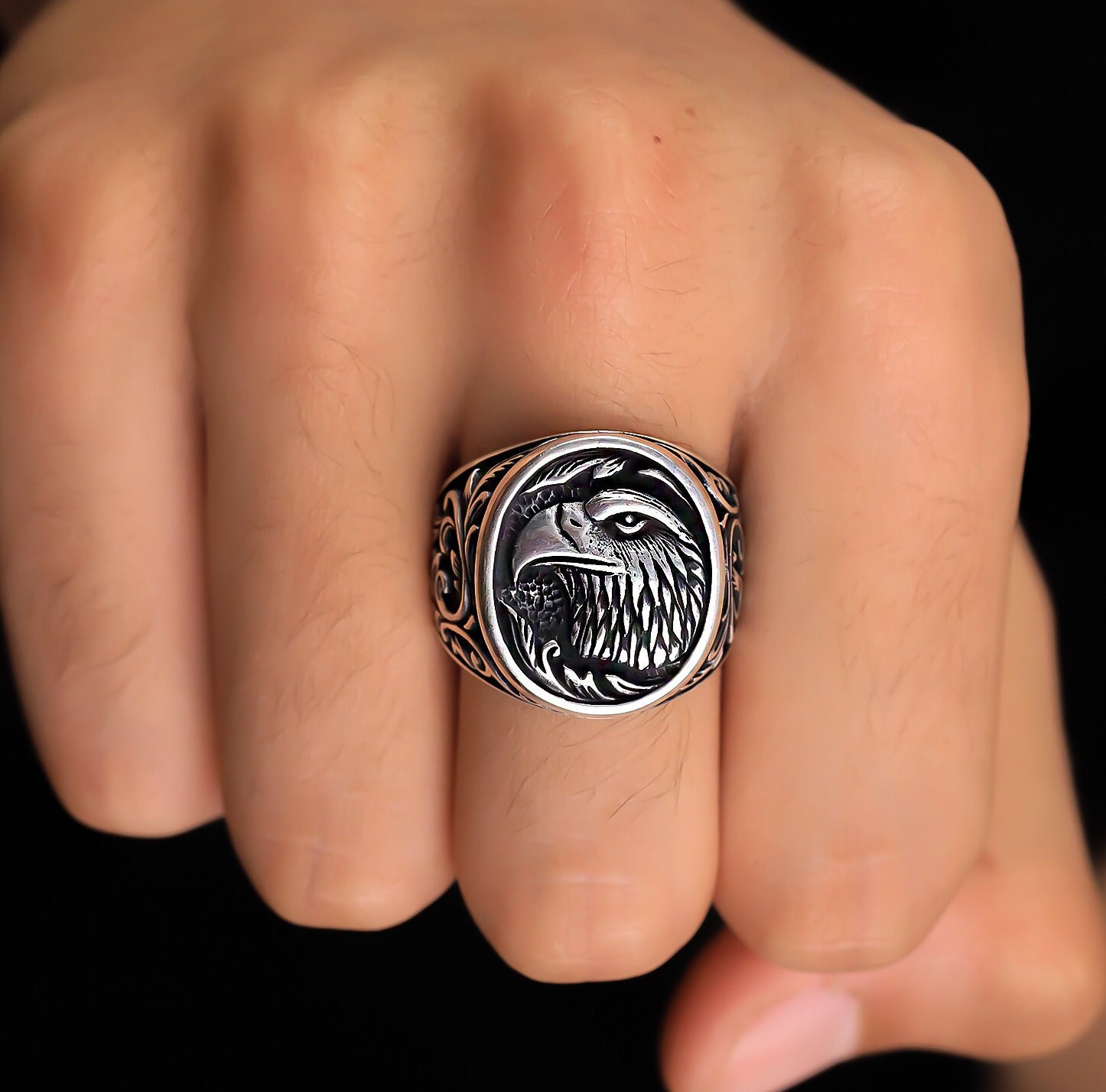 925 Sterling Silver Eagle Head Ring Men, African Wild Bird