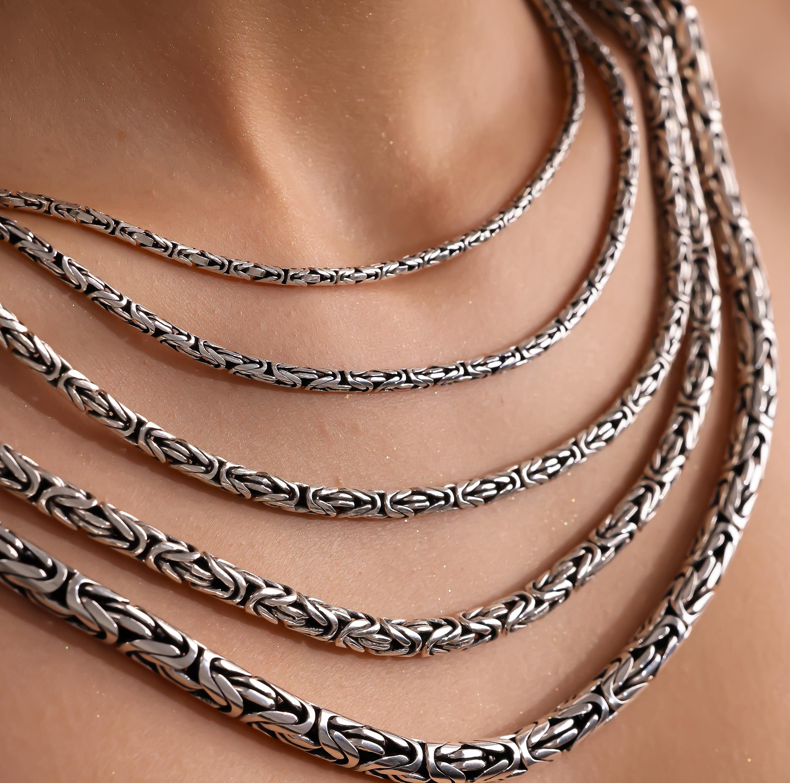 925 Sterling Silver Byzantine Oxidized Chain Necklace Men, Viking