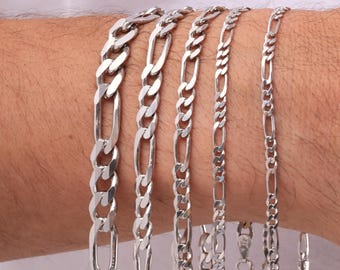 925 Sterling Silver Figaro Chain Bracelet Men, Figaro Solid Long