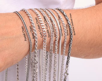 925 Sterling Silver Byzantine Flat Oxidized Chain Bracelet Men