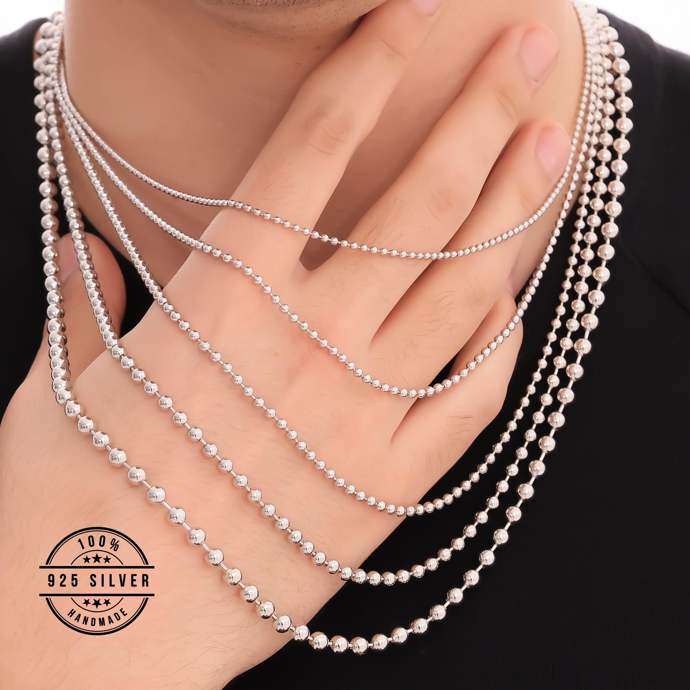 925 Sterling Silver Ball Chain Necklace Women, Bead Pendant Long