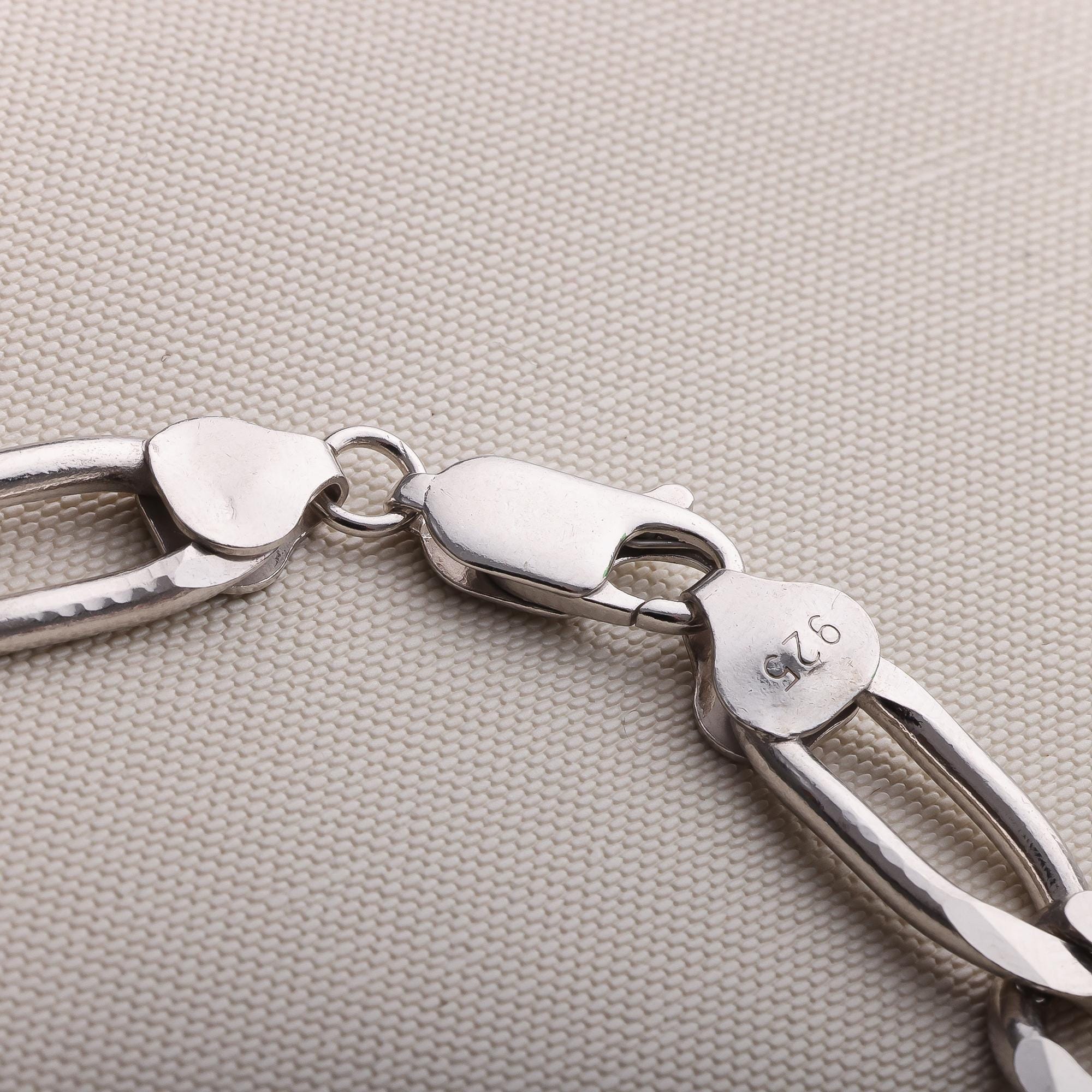 925 Sterling Silver Figaro Chain Bracelet Men, Figaro Solid Long